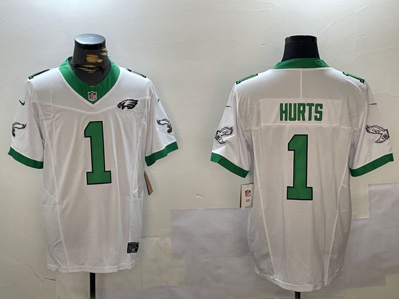 Men Philadelphia Eagles #1 Hurts White Three generation 2024 Nike Limited NFL Jersey style 2